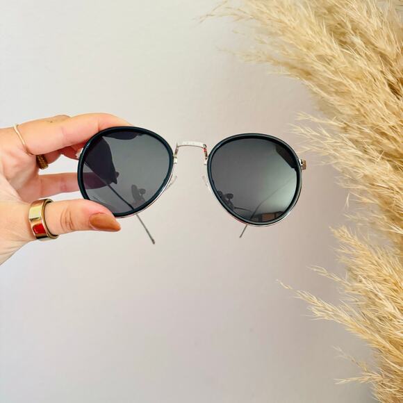 NEW NORDSTROM Black Silver $78 Slim Etch Oversized Metal Sunglasses Sunnies Y2K main image 10